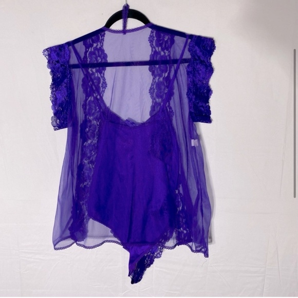 Vintage Purple Satin & Lace Teddy Lingerie With Sheer Jacket M - Picture 3 of 15